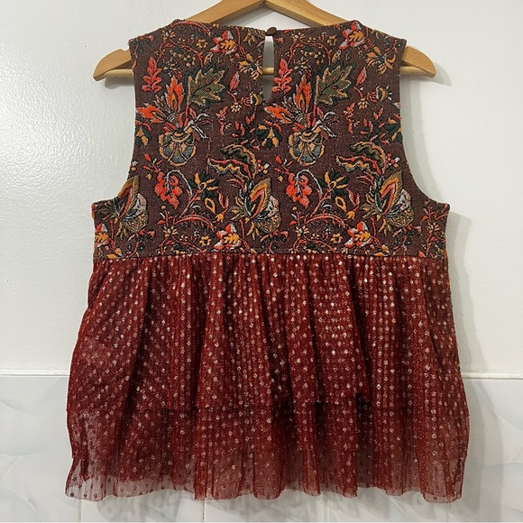 Anthropologie Eva Franco S Brown Jacquard Tulle Boho Feminine Sleeveless Top - Picture 8 of 16
